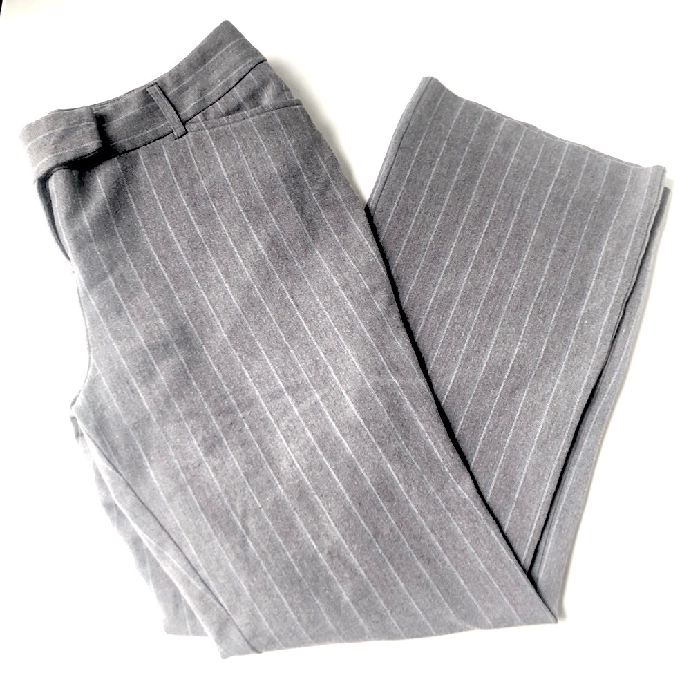 Courtenay Pinstripe Wide Leg Boot Cut Slacks w White Stripes